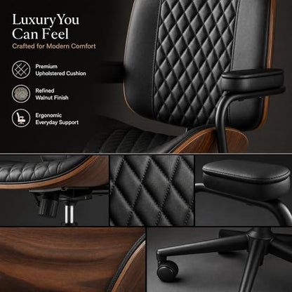 Home Office Desk Chair with Wheels, Armless Adjustable Height PU Leather Office Chair, Mid Back Ergonomic Computer Chair, Walnut Curved Seat Design No-Arm Chair (GX-9006-Armrests-Black) - color: Gx-9006-armrests-black