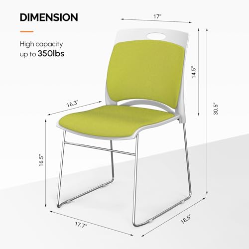 VINGLI Stackable Plastic Mesh Padded Chairs for Office Set of 40, Green | Stacking Chairs with Metal Sled Base, Ergonomic Plastic Pad Seat & Back, Waiting Banquet Guest Break Room, Easy to install - color: Green, size: 40 Pack