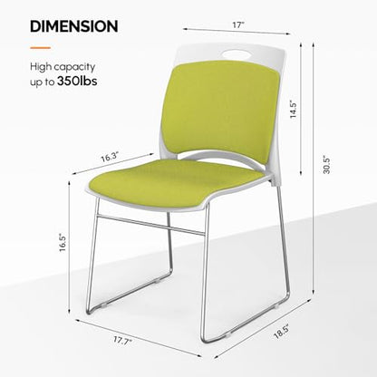 VINGLI Stackable Plastic Mesh Padded Chairs for Office Set of 20, Green | Stacking Chairs with Metal Sled Base, Ergonomic Plastic Pad Seat & Back, Waiting Banquet Guest Break Room, Easy to install - color: Green, size: 20 Pack
