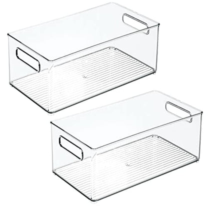 mDesign Deep Plastic Storage Organizer Container Bin, Bath and Shower Organization for Cabinet, Cupboard, Shelves, Counter, or Closet - Holds Shampoo, Vitamins, Ligne Collection, 2 Pack, Clear