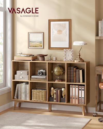 VASAGLE MAEZO Collection - Bookshelf, Bookcase, Cube Shelf with 8 Compartments, Storage Shelf, for Living Room, Home Office, Dining Room, 9.4 x 47.1 x 30.3 Inches, Honey Brown ULBC193KB01S - color: Honey Brown, size: 9.4"D x 47.1"W x 30.3"H, style: 8 Cube