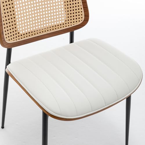 LUNLING Dining Chairs Set of 4 Mid Century Modern Retro White Faux Leather Kitchen Chairs with Walnut Bentwood Upholstered Seat Metal Legs Chair Adjustable Foot for Kitchen Dining Room - color: White, size: Set of 4