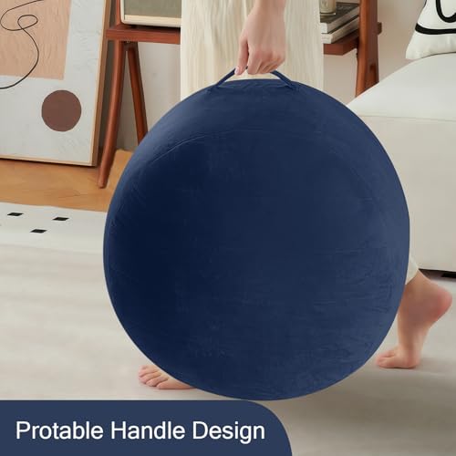 MeMoreCool Round Pouf Ottoman Foot Rest 20x15 Inches, Navy | Navy Round Pouf Footstool, Soft Foam Stuffed Circle Foot Rest for Living Room Bedroom - color: Striped Navy