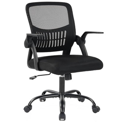 DUMOS Office Chair, Ergonomic Home Desk Chair, Ergonomic Lumbar Support | Height Adjustable, Flip-up Armrest, Rocking Mode, 360 Swivel, Conference Room, Black - color: Black Flip Arm