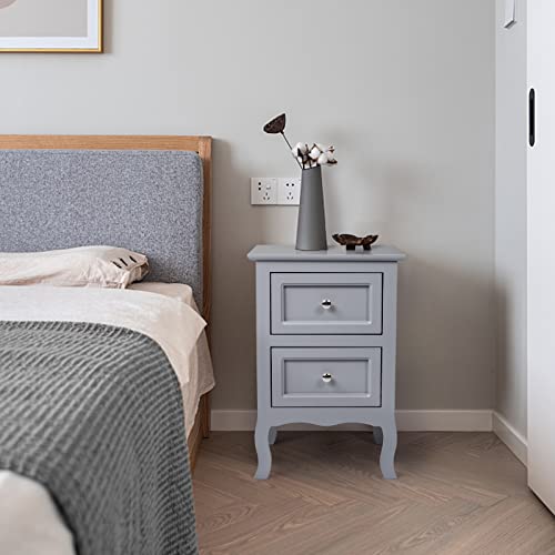 Bonnlo Gray Nightstand Set of 2, Nightstands with 2 Drawers, Bed Side Table/Night Stand, Small Nightstand for Bedroom, Small Spaces, College Dorm, Kids’ Room, Living Room, Wood, 16W x 12D x 24H, Grey - color: Grey