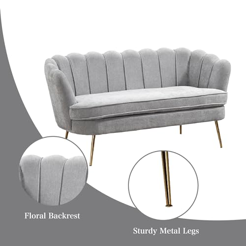 Chifee & Vingol Upholstered Small Loveseat for Small Space with Golden Legs,Light Grey - color: Chenille-light Grey