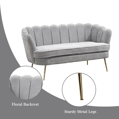 Chifee & Vingol Upholstered Small Loveseat for Small Space with Golden Legs,Light Grey - color: Chenille-light Grey
