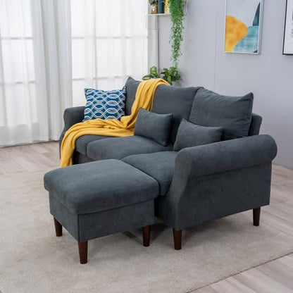 Panana 3 Seater Sofa with Footstool Set, Rolled Arm Classic Couch, Solid Wood Legs Settee for Small Living Room Office Lounge (Gray, 3 Seater with Ottoman) - color: Gray Linen Fabric, size: 3 seater with ottoman