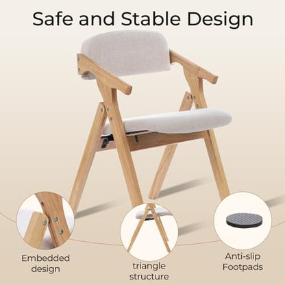Folding Chairs with Padded Seats,Wooden Stackable Dining Chair,Easy to Store Foldable Dining Chairs for Kitchen, Living Room, Wedding Party Picnic (Beige) - color: Beige
