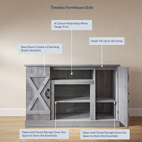 BELLEZE 47 Inch TV Stand & Media Entertainment Center TV Cabinet with Storage for TVs up to 50 Inch Console Table with Open Storage Shelves & Cabinets, Light Gray - color: Light Gray, style: 47"