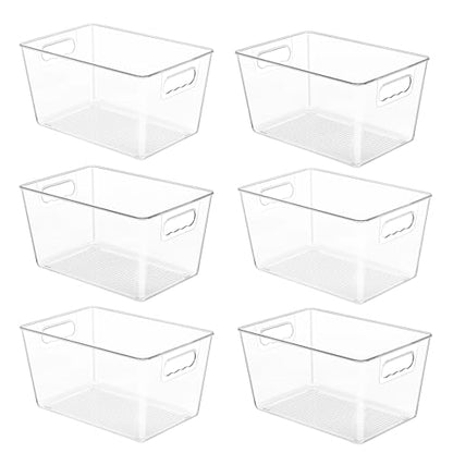 YIHONG 6 Pack Clear Storage Bins, Pantry Organizer Bins with Handle, Large | BPA-free Plastic Bins, Pantry Storage Containers for Kitchen, Freezer, Cabinet, Closet, Bathroom, Under Sink Organization - size: L(11.2"L x 7.5"W x 6"H)