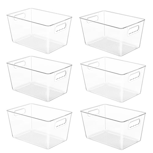 YIHONG 6 Pack Clear Storage Bins, Pantry Organizer Bins with Handle, Large | BPA-free Plastic Bins, Pantry Storage Containers for Kitchen, Freezer, Cabinet, Closet, Bathroom, Under Sink Organization - size: L(11.2"L x 7.5"W x 6"H)