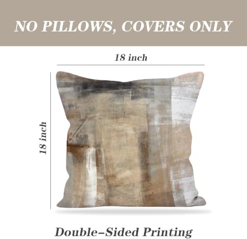 Throw Pillow Covers 18x18 Set of 2 Beige and Grey Art Throw Pillow Covers Soft Decorative Couch Pillow Covers for Home Living Room Bedroom - color: Beige, size: 18" x 18" (Pack of 2)