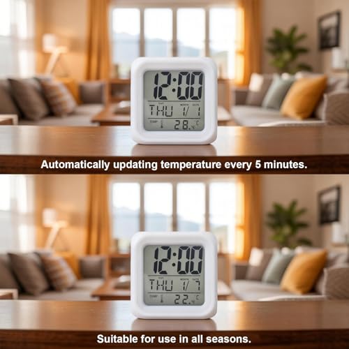 Digital Alarm Clocks for Bedroom,Navy Blue Stripe Gray Linen Cube Alarm Clock with Snooze and Nightlight Geometric Minimalist Style Silent Office Desk Clock Time/Date/Temperature Display - color: Blue