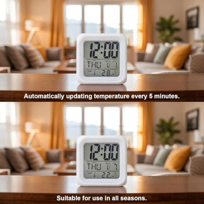 Digital Alarm Clocks for Bedroom,Navy Blue Stripe Gray Linen Cube Alarm Clock with Snooze and Nightlight Geometric Minimalist Style Silent Office Desk Clock Time/Date/Temperature Display - color: Blue