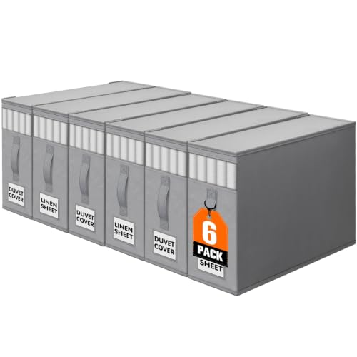 WOWBOX Bed Sheet Organizers and Storage,Closet Organizer Under Bed Storage | Bed Sheet Organizer with Label Cards & Clear Window for Bedding Sheets,Duvet Covers,Blankets (6 Pack,Gray) - color: Gray, size: 6 Pack