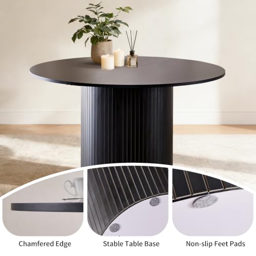 47" Round Dining Table for 4, Black Modern Kitchen Table Circle Pedestal Dinner Table, φ47.2 x H 29.5" - color: Basic Black 47