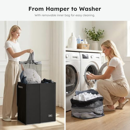 SOLEDI Double Laundry Hamper with Lid and Removable Laundry Bags,Divided Laundry Bin - Large Clothes Hamper 2 Section - Collapsible Laundry Baskets for Bedroom, Bathroom, Laundry Room,Black - color: Black, size: 145l