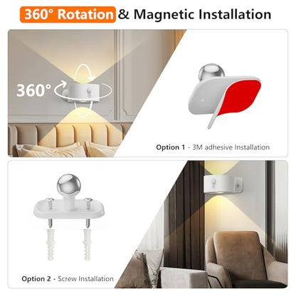 Deyagoo Motion Sensor Wall Light,Rechargeable Battery Operated Sconce-White | 360°Rotate, Rechargeable, Dimmable, Touch Control - color: White-C