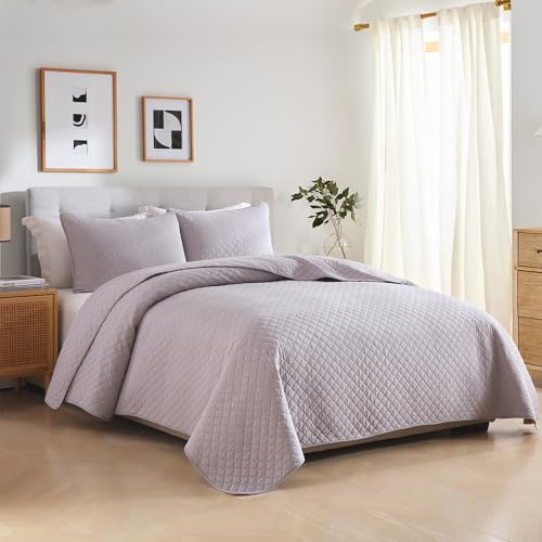 Wistown Cotton Queen Bedspread Quilt Bedding Set, Grey | 3 Pieces Reversible Lightweight Soft Coverlets Comforters, All Seasons, Diamond Stitching Pattern - color: Grey Diamond Pattern, size: Queen (90 by 98inch)