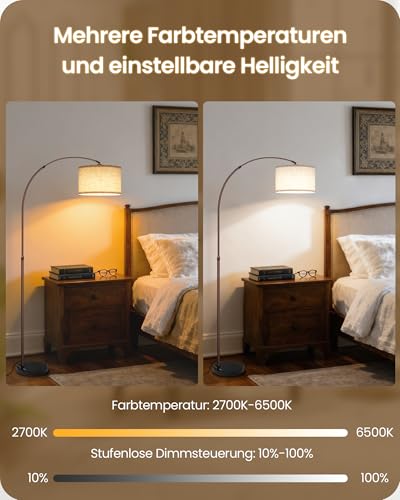 75" Arc Floor Lamp with Marble Base and Adjustable Height, Rotating Hanging Shade, Dimmable Floor Lamp for Living Room with Remote and Foot Switch, 3CCT, Over Couch Arched Light, Beige Brown VE15LD05 - color: Brown + Beige