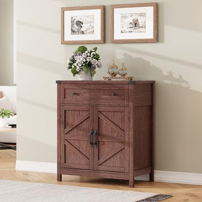 ChooChoo 30" W Coffee Bar Cabinet, Kitchen Storage Cabinet with Drawer | Small Buffet Cabinet, Farmhouse Sideboard Buffet, Adjustable Shelf, Walnut - color: Walnut