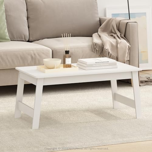 Furinno Beginning Coffee Table, Rectangular Modern Center Table with H-Legs, Side Table, Soft Edges, Easy Assembly, for Living Room, Bedroom, Home Office, White - color: White, size: 36 inches, Straight Legs
