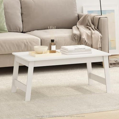 Furinno Beginning Coffee Table, Rectangular Modern Center Table with H-Legs, Side Table, Soft Edges, Easy Assembly, for Living Room, Bedroom, Home Office, White - color: White, size: 36 inches, Straight Legs