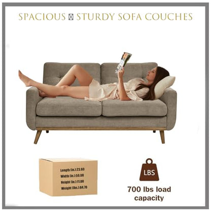 67" Khaki Loveseat Sofa, Mid Century Modern Love Seat Sofas and Comfy Couches for Living Room, Button Tufted Small Cloud Couch for Bedroom Office Apartment Small Space, Easy Assembly (Khaki) - color: Khaki
