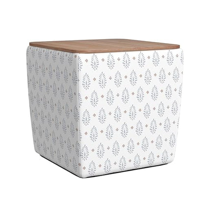 HomePop 19" Storage Ottoman with Wood Top - Sage Paisley Medallion Cream - color: Sage Paisley Medallion Cream