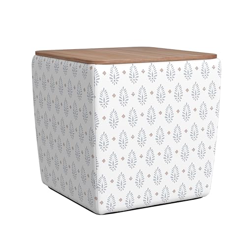HomePop 19" Storage Ottoman with Wood Top - Sage Paisley Medallion Cream - color: Sage Paisley Medallion Cream