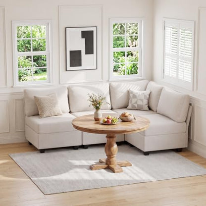 Breakfast Nook Bench with Storage, 4 Seats Modular Corner Banquette Seating | Dining Settee Couch, Hidden Storage, Modular L Shaped Upholstered Backrest, Fits Kitchen Dining Nooks, Beige - size: 4 Seats