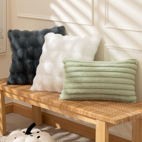 MIULEE Pack of 2 Decorative Cushion Covers Artificial Plush Cover Wave Decoration Living Room Cushions for Sofa Bedroom Grey 50 x 50 cm - size: 19.7" x 19.7" (Pack of 2)