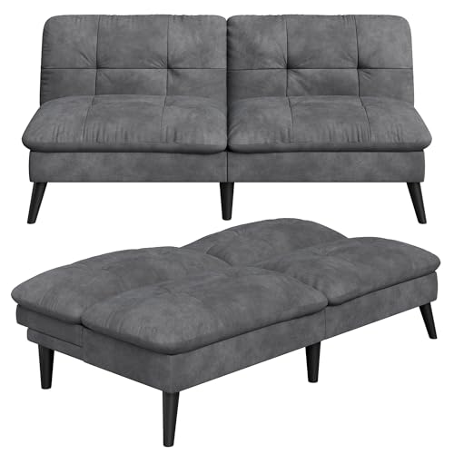 Vongrasig Futon Sofa Bed Velvet Futon Couch with Adjustable Backrest, Small Convertible Folding Sleeper Sofa Bed, Modern Loveseat for Living Room, Bedroom and Small Space, Gray - color: Grey