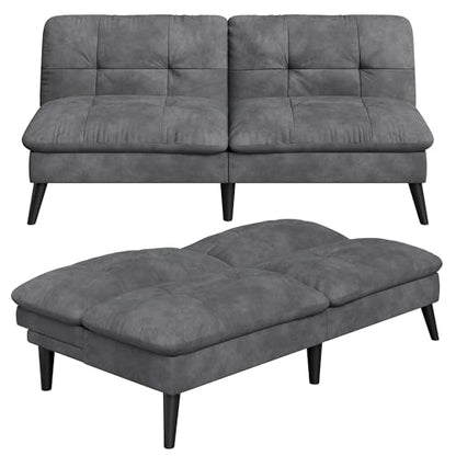 Vongrasig Futon Sofa Bed Velvet Futon Couch with Adjustable Backrest, Small Convertible Folding Sleeper Sofa Bed, Modern Loveseat for Living Room, Bedroom and Small Space, Gray - color: Grey