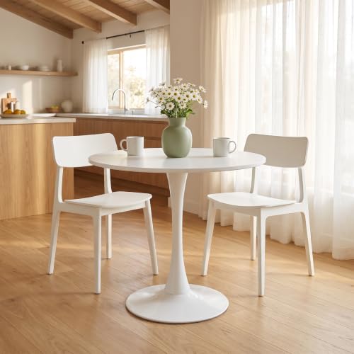 Small Round Dining Table 32" Tulip Table with Metal Pedestal, White | Tulip Table with Metal Pedestal & Thick MDF Top, Mid Century Small Bistro Table for Kitchen & Living Room - color: White-b, size: 31.5"D x 31.5"W x 29.1"H