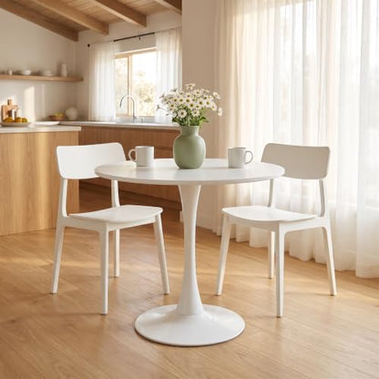 Small Round Dining Table 32" Tulip Table with Metal Pedestal, White | Tulip Table with Metal Pedestal & Thick MDF Top, Mid Century Small Bistro Table for Kitchen & Living Room - color: White-b, size: 31.5"D x 31.5"W x 29.1"H