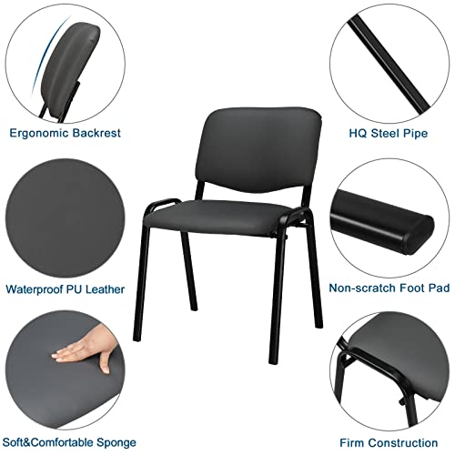 VINGLI 5-Pack Waiting Room Chairs, Stackable Chair for Office, Pu-Grey | Stacking Chairs, Armless Church Chairs, Space-saving, Guest & Reception, Office Lobby, Business Hall - color: Pu-grey, size: 5-pack
