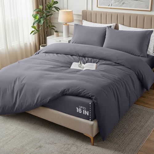 Utopia Bedding 4 Piece Bedding Set - 1 Fitted Sheet (54x75), 1 Duvet Cover Full Size, 2 Pillow Case (20x30) - All Season Luxury Bed in a Bag with Zippered Full Duvet Cover - No Comforter (White) - color: Grey, size: Full - Duvet Cover with Fitted Sheet