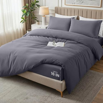 Utopia Bedding 4 Piece Bedding Set - 1 Fitted Sheet (54x75), 1 Duvet Cover Full Size, 2 Pillow Case (20x30) - All Season Luxury Bed in a Bag with Zippered Full Duvet Cover - No Comforter (White) - color: Grey, size: Full - Duvet Cover with Fitted Sheet