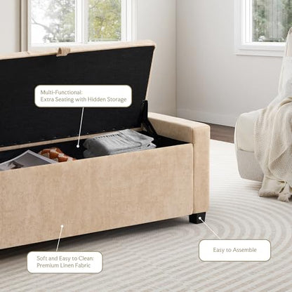 GRAINELL 42.13” Storage Ottoman Bench, Upholstered Tufted Bedroom Bench | End of Bed Storage Bench for Living Room & Entryway, 350 lb Capacity - color: Flaxen