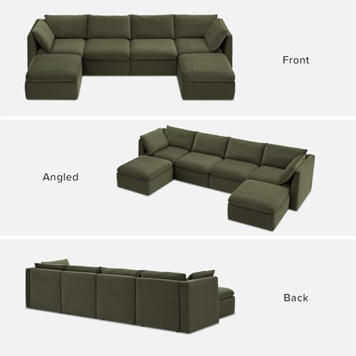 mopio Oversized Modular Sectional Sofa with Fully Removable Covers and Storage, Convertible U, L-Shaped and Sleeper Sectional, Modern Couches with Ottoman Chaise (Olive Green Velvet, 6 Seats, U) - color: [Gen 2] Olive Green Velvet, size: 6 Seats, U