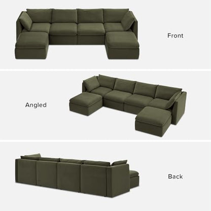 mopio Oversized Modular Sectional Sofa with Fully Removable Covers and Storage, Convertible U, L-Shaped and Sleeper Sectional, Modern Couches with Ottoman Chaise (Olive Green Velvet, 6 Seats, U) - color: [Gen 2] Olive Green Velvet, size: 6 Seats, U