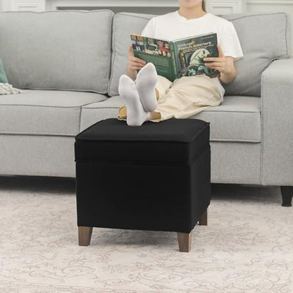 Lienen Ottoman with Storage, 17" Fabric Foot Stools Ottoman for Living Room, Upholstered Square Storage Ottomans Foot Rest, Bedroom Footstools and Ottomans with Hinged Lid, Black - color: Black