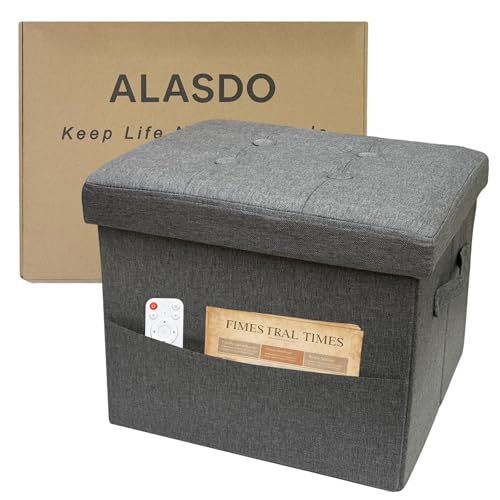 ALASDO Storage Ottoman Footrest Stool Small Ottoman with Storage Foldable Ottomans Foot Rest Footstool Bench for Living Room 17x13x13inches Grey - color: Grey