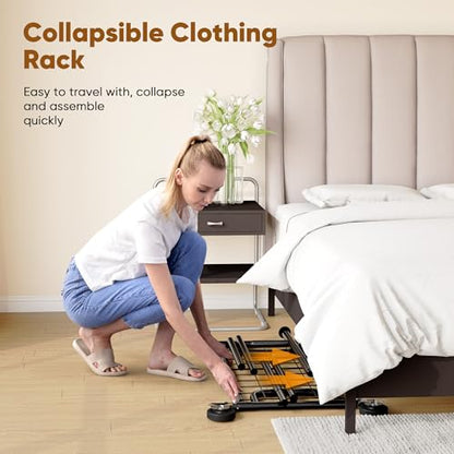 HOKEEPER Clothes Rack Collapsible Clothing Rack Capacity 525LBS Black | Clothing Racks on Wheels Heavy Duty Rolling Clothes Rack for Hanging Clothes for bedroom, Commercial, 22"D x 75"W x 71"H - color: Black