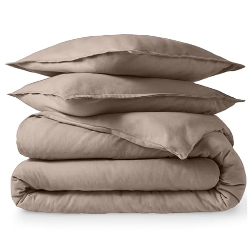 Bare Home Flannel Duvet Cover Set (Full, Taupe) | 100% Cotton, Velvety Soft, Heavyweight, Premium Flannel, Double Brushed, Includes Sham Pillow Covers - color: 04 - Taupe (No Comforter), size: Full
