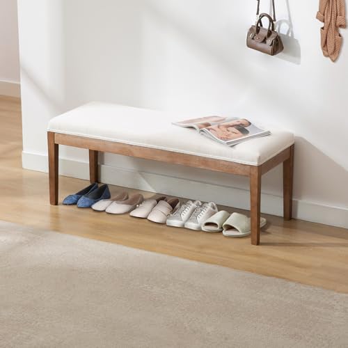 Linen Dining Bench Upholstered Entryway Bench Farmhouse Shoe Bench Seat Ottoman for Hallway Living Room Bedroom End of Bed Dining Room Kitchen, 45.5" Long, Beige - color: Linen, Beige