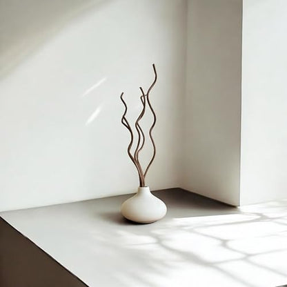 White Ceramic Vase, DIY Empty Reed Diffuser Bottle with Wavy Brown Rattan Sticks for Essential Oils, Set of 2, Aromatherapy, Modern Minimal Decor
