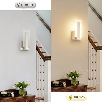 Joosenhouse Modern LED Wall Sconce Set of 2, Hardwired 3000K Warm White Light Wall Lights, 7W Up and Down Wall Mount Light, 9.76 inch Brushed Nickel Indoor Wall Sconce Wall Lighting - color: Nickel -Non Dimmable